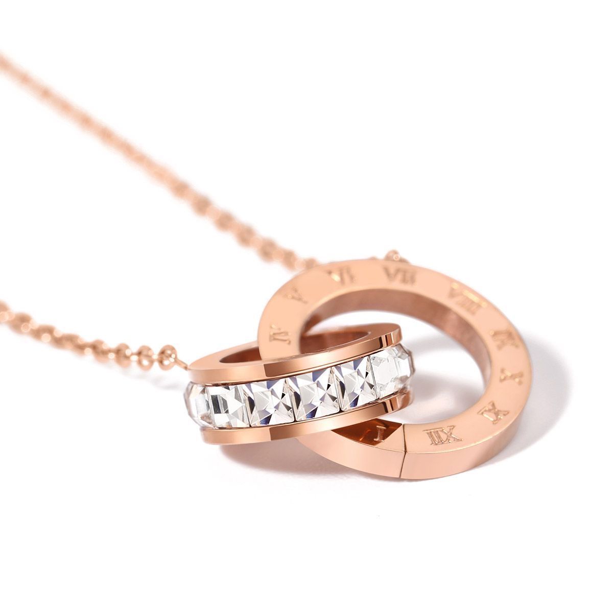 Set Perhiasan Titanium Desain Angka Romawi dipadukan dengan Permata Zirkon - Gambar 12