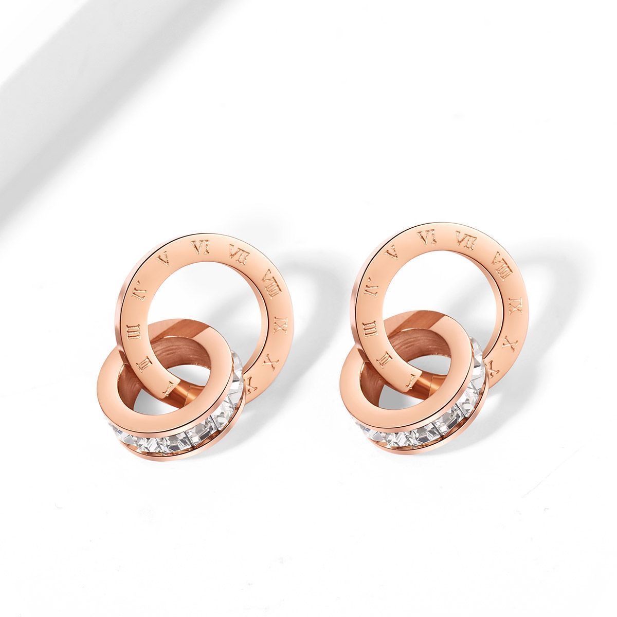 Set Perhiasan Titanium Desain Angka Romawi dipadukan dengan Permata Zirkon - Gambar 11