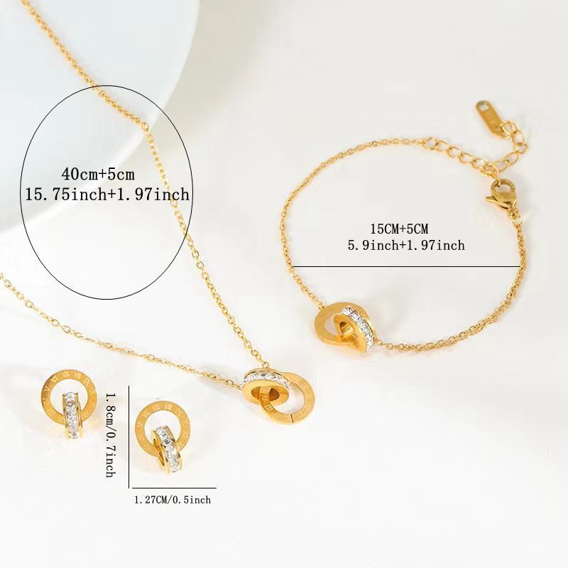 Set Perhiasan Titanium Desain Angka Romawi dipadukan dengan Permata Zirkon - Gambar 15